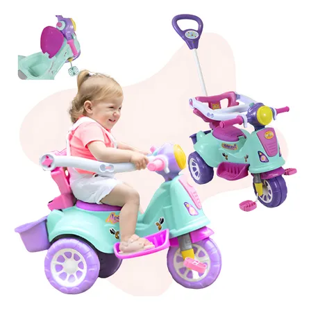 Triciclo Avespa Infantil com Pedal e Haste Para Empurrar Pink 1 a 5 Anos