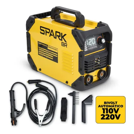 Máquina Inversora De Solda Profissional Mma 120a Com Acessórios Portátil Spark Br Amarelo