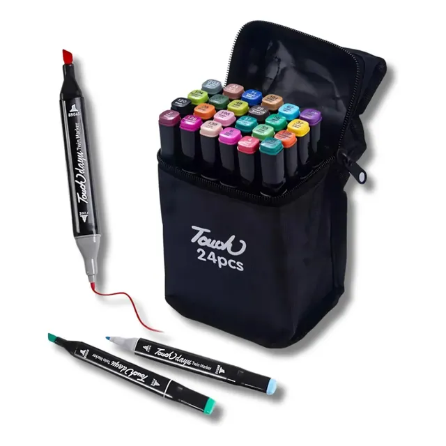 Canetas Marcador Touch Colorido Ponta Dupla 24 Cores Escolar