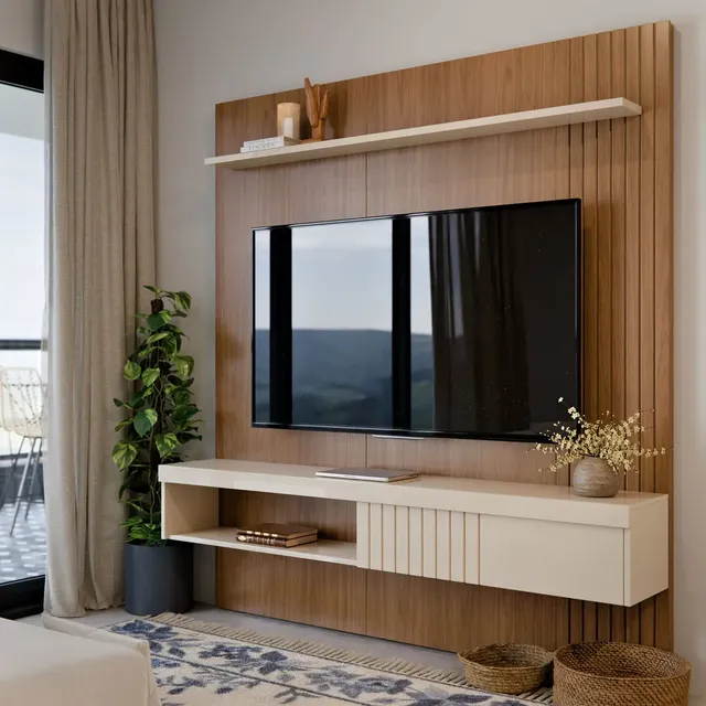 Painel Suspenso Jade Para Tv De Até 60 , Freijó/off E Mdf/mdp