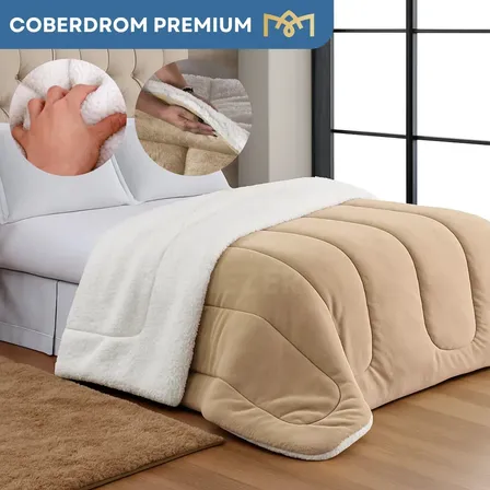 Edredom Cobertor Coberdrom Sherpa Casal Queen Grosso Macio Cor Caqui Liso