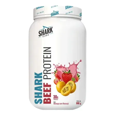 Proteína Beef Protein Shark Pro 900 g Sabor Morango e Maracujá