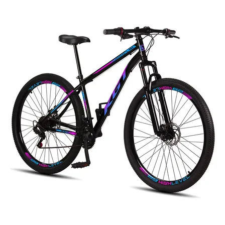 Bicicleta Aro 29 Kgt Aço Carbono Freios A Disco Suspensão 21 Marchas Preta Azul Rosa Quadro 17 Preto - Azul - Rosa