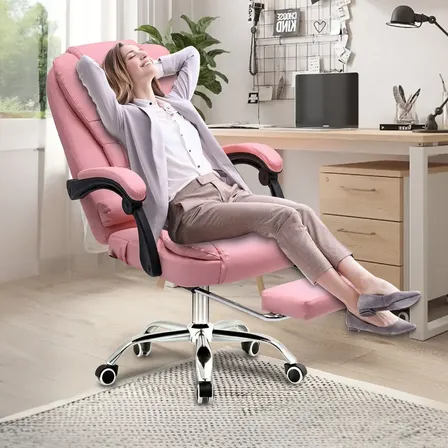 Cadeira Presidente Rosa Python Fly Giratória Reclinável com Apoio de Pés