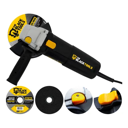 Esmerilhadeira Lixadeira Angular 4.1/2 11000rpm 780w The Black Tools Cor Preto Com 2 Discos De Corte