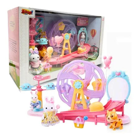 Coleção Casinha Feliz Brinquedo Parque De Diversões Zp01369 Com Roda Gigante, Escorrega Tobogã e Acessórios