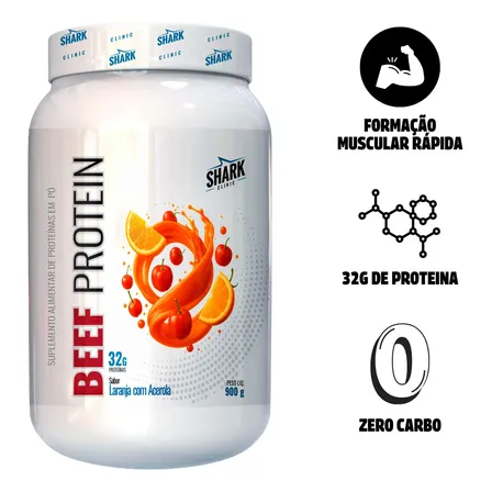 Whey Beef Protein Zero Lac Da Shark Pro Sabor Laranja Com Acerola 900g