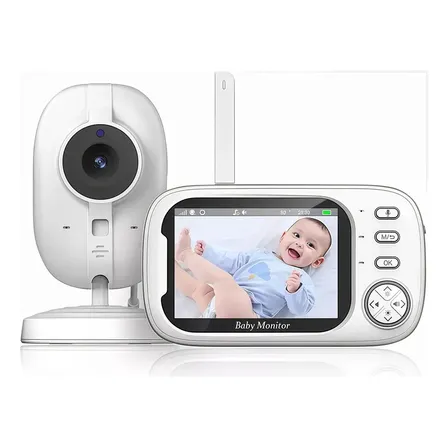 Babá Eletrônica Abm600 Câmera Semfio Visão Noturna 20h 3.5'' Lcd Tela Grande De Alta Definição Multifuncional Alarme Com Microfone 127/220v Branco