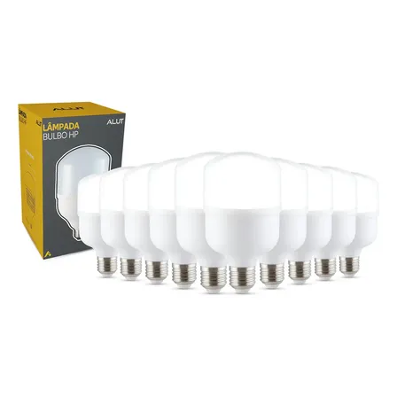 Kit 10 Lâmpada Led Bulbo 20w E27 Alta Potência Bivolt 6500k Branco Frio Alut 127/220v
