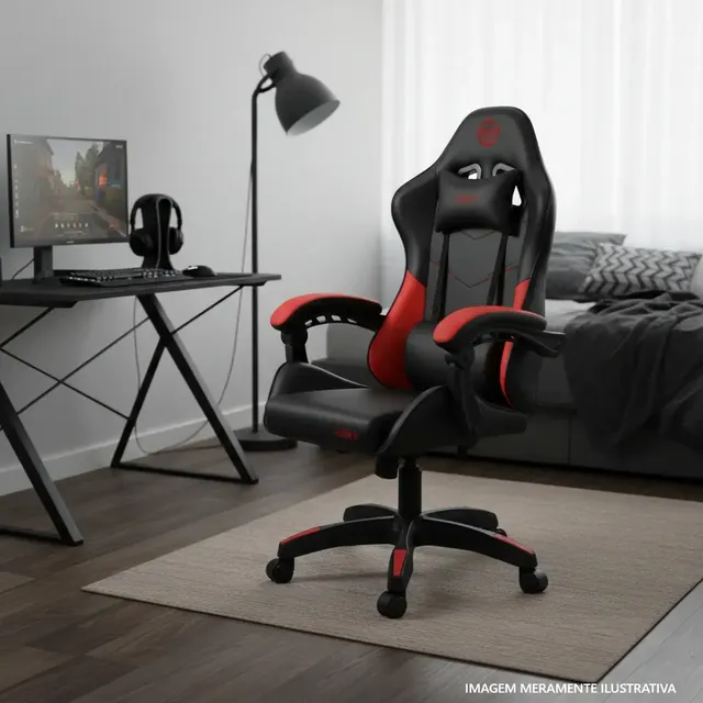 Cadeira Gamer TGT Heron M Preto Vermelho Reclinável Espuma Moldada