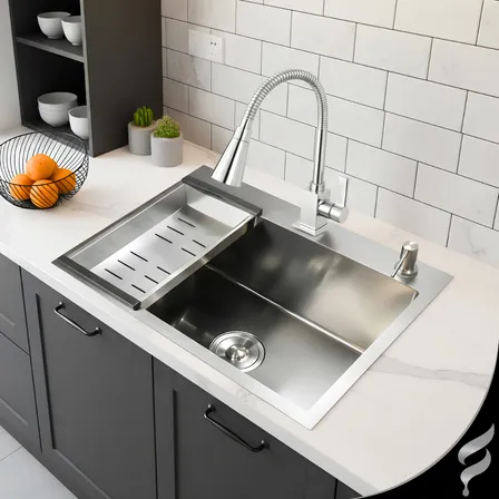 Kit Cuba Gourmet Inox 304 Para Pia De Cozinha 60x45 Embutir Ou Sobrepor Escovada Completa Com Acessórios e Torneira Gourmet Flexível 2 Jatos Cone Toda em Metal Cromada Luxo - SOFTINOX
