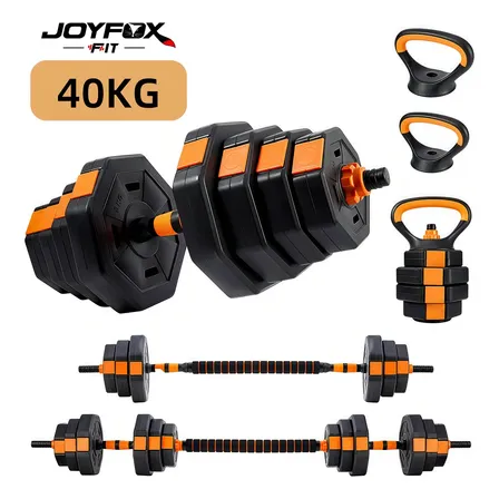 Halteres Barra Anilha Kit Academia 40kg Ajustáveis Dumbell Kettlebell Joyfox Fitness