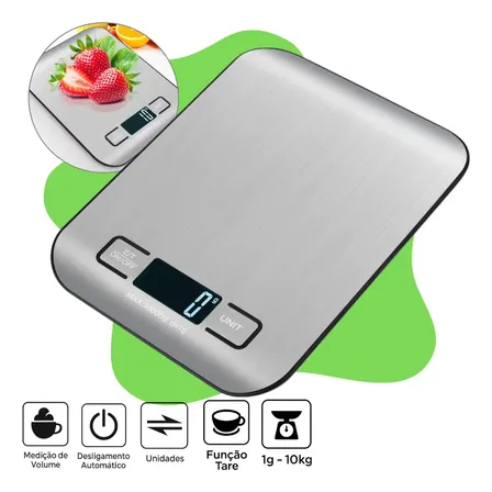 Balança Digital Cozinha 10kg Aço Inox Prateada Tumblr Função Tare