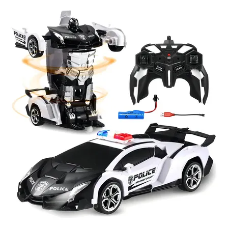 Carro Robô Transformador Homem Aranha Lictin De Controle Remoto Com Led, Recarregável E Rotação 360° Branco