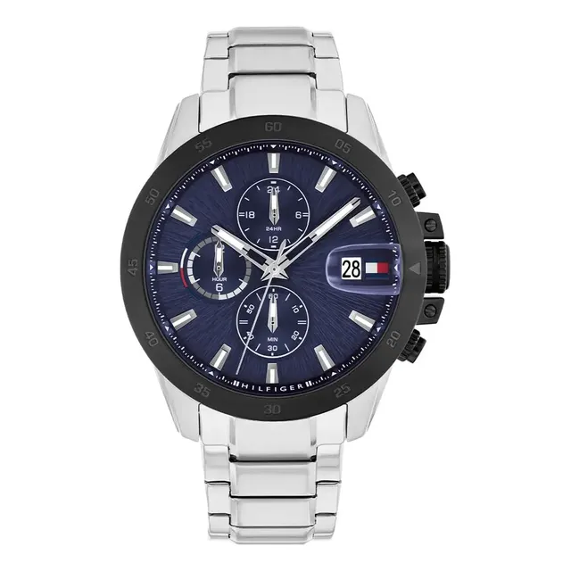 Relógio masculino Tommy Hilfiger Th1792198 Silver Dylan Bezel preto azul fundo