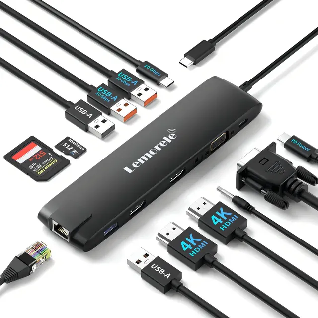 Hub Hdmi Lemorele Tc96 Usb-c 13 Em 1 U, Adaptador Multiporta Preto