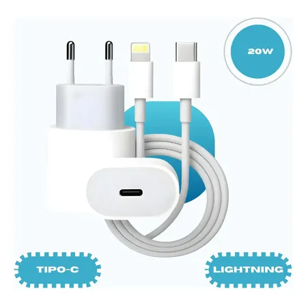 Carregador Fonte Compativel Com iPhone 8 X Xr 11 12 13 14 Pro Max Turbo Fonte Tipo C Branco conector Lightning