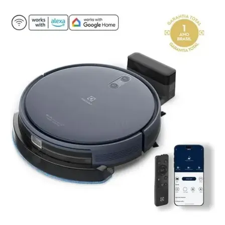 Robô Aspirador de Pó 4 em 1 Electrolux Wi-Fi MOP Passa Pano Seco e Úmido até 2h bateria App Inteligente e Base Carregamento Experience Sensor Antiqueda Experience ERB44 Bivolt