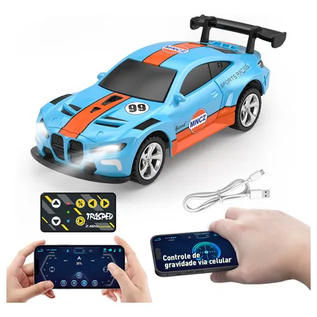 Mini Carro Controle Remoto JCMO 1:64 Azul Com App e USB-C Recarregável