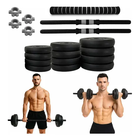 Conjunto Halteres Kit Aço Emborrachado 20kg Musculação Cor Preto