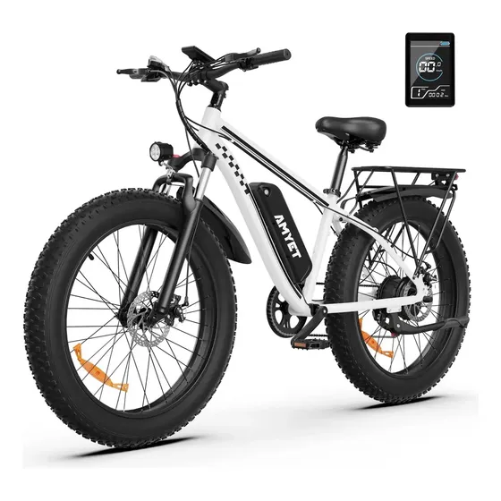 Bicicleta elétrica de 7 velocidades 1000w 50km/h 48v Amyet B26 cor branca