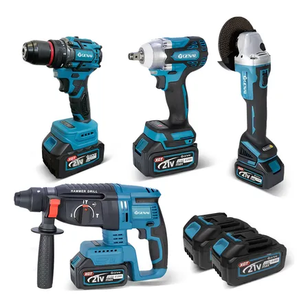 Kit 4em1 Parafusadeira Impacto Furadeira Esmeril Motores Sem Escova Baterias Longa-duração 21v 2 Baterias Azul-marinho
