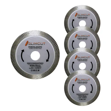 Kit 5 Discos Diamantados Porcelanato Extra Fino 105mm Turbo Concept