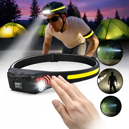 Lanterna De Cabeça Led Recarregável Usb Com Sensor De Movimento E Faixa Ajustável | Farol Potente Para Capacete, Corrida, Pesca, Ciclismo E Trilhas Noturnas | Resistente À Água Marca Navi