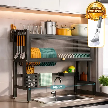 Escorredor De Louça Suspenso Copos Talheres Cozinha 95cm Organizador De Pia Armário Cor Preto Brielli Home