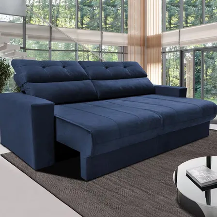 Sofá 3 Lugares Clean Retrátil Reclinável Cama Inbox - Azul - Liso