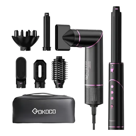 Secador De Cabelo Gokoco Com 7 Em 1 Escova Hot Air Styler Cor Preto