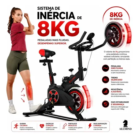 Bicicleta Ergométrica Fitness Para Cardio E Musculação Com Base Cor Preto E Vermelho Marca Sevenfit 8kg Inercia