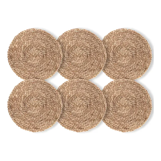 Kit 6 Jogos Americanos Redondos 38cm Fibra Natural Seagrass Rafimex Palha Liso
