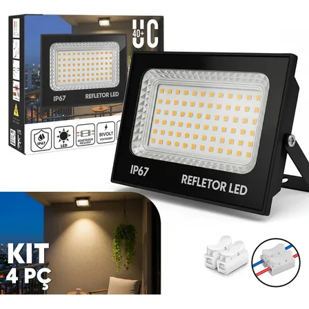 Kit 4 Refletores LED 400W UC40+ IP67 Branco Quente 3500K Para Áreas Externas