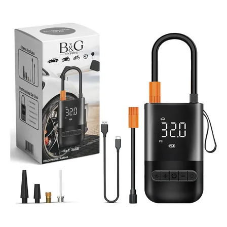 Compressor de Ar Portátil Digital B&G USB-C P/ Carro Moto Bike