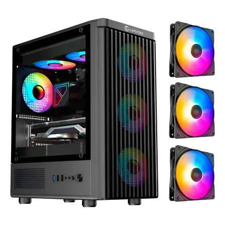 Gabinete Gamer Hayom Gb1727 Preto Micro-atx Com 3 Fans Rgb Vidro