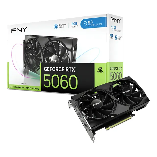 Placa de vídeo Pny Geforce Rtx 5060 com ventilador duplo com overclock