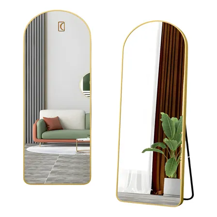 Espelho De Chão Corpo Inteiro 150x40cm Com Moldura E Suporte Dourado