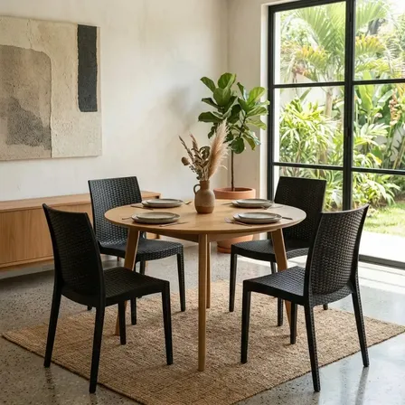 Kit 4 Cadeira Rattan Preta Sala Jantar Restaurante Preto Preto Rattan