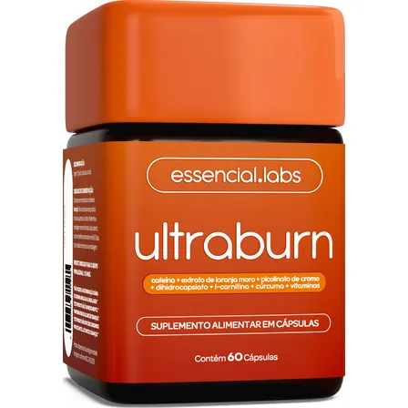 ULTRABURN - TERMOGÊNICO com Fórmula Exclusiva contendo L-Carnitina + Cafeína + Laranja Moro + Cúrcuma + Dihidrocapsiato (DHC) + Picolinato de Cromo + Vitamina - 60 Cápsulas