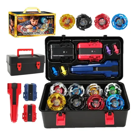 Maleta Kit Completo 8 Pião Blade Thundegyro Batalha Lançador Beiblade