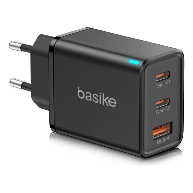 Carregador Basike GaN 65W Turbo com 3 Portas (2 USB-C e 1 USB-A) para iPhone, Samsung e MacBook