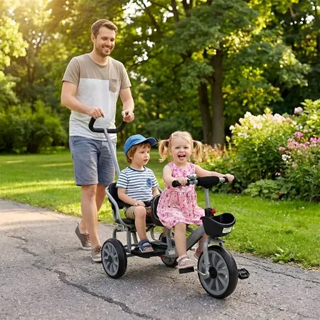 Triciclo Infantil Staremcasa Duplo 2 Lugares Até 40kg Cinza Com Alça
