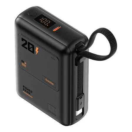 Power Bank Basike Com Cabo Tipo-c Embutido, 20000mah E Carga Rápida 65w Para iPhone, Samsung E Motorola Preto