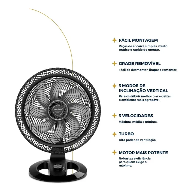 Ventilador 2 Em 1 Britânia Maxx Force 8 Pás Preto Plástico 230w Bvt50t 57 Cm 220v