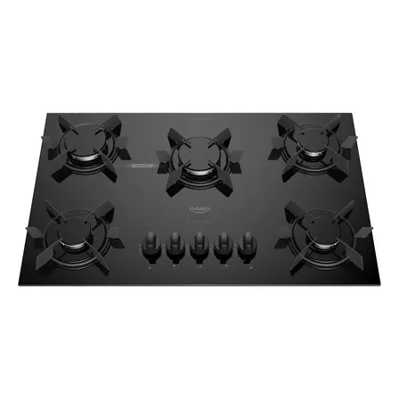 Cooktop 5 Bocas Dako Pratiko Mesa de Vidro A Gás Acendimento Super Automático Preto Bivolt