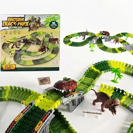 Pista De Corrida De Dinossauro Puzzlyn Com 260 Peças, Brinquedo Educativo Para Crianças Verde
