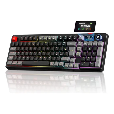 Teclado Mecânico Sem Fio Com Tela, Tri-mode Bt 5.0/2.4 G/usb-c, Rgb Teclado Gamer Abnt2 Com Hot Swappable E... Preto Português Brasil