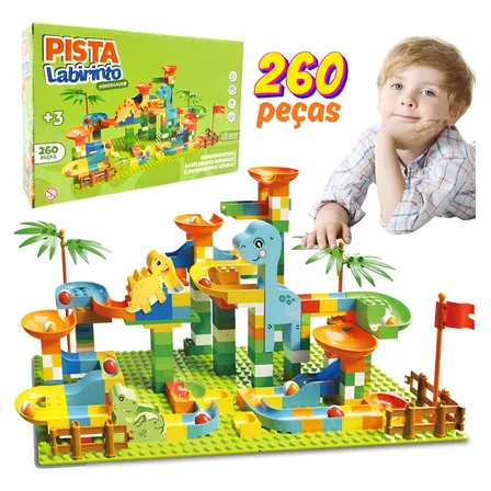 Blocos De Montar Pista Labirinto Dinossauro 260 Peças Dino 260 Dinossauros