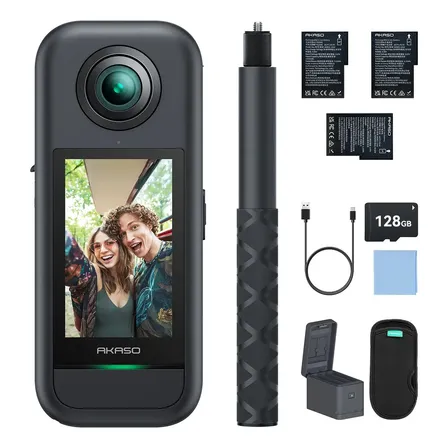 Câmera De Ação Akaso 360 5.7k,72mp Com Microsd 128g,2.29pol Preto